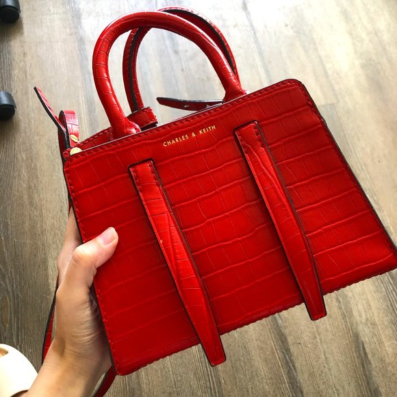 Charles & Keith Handbags - Charles and Keith Croc-effect Top handle bag - Red